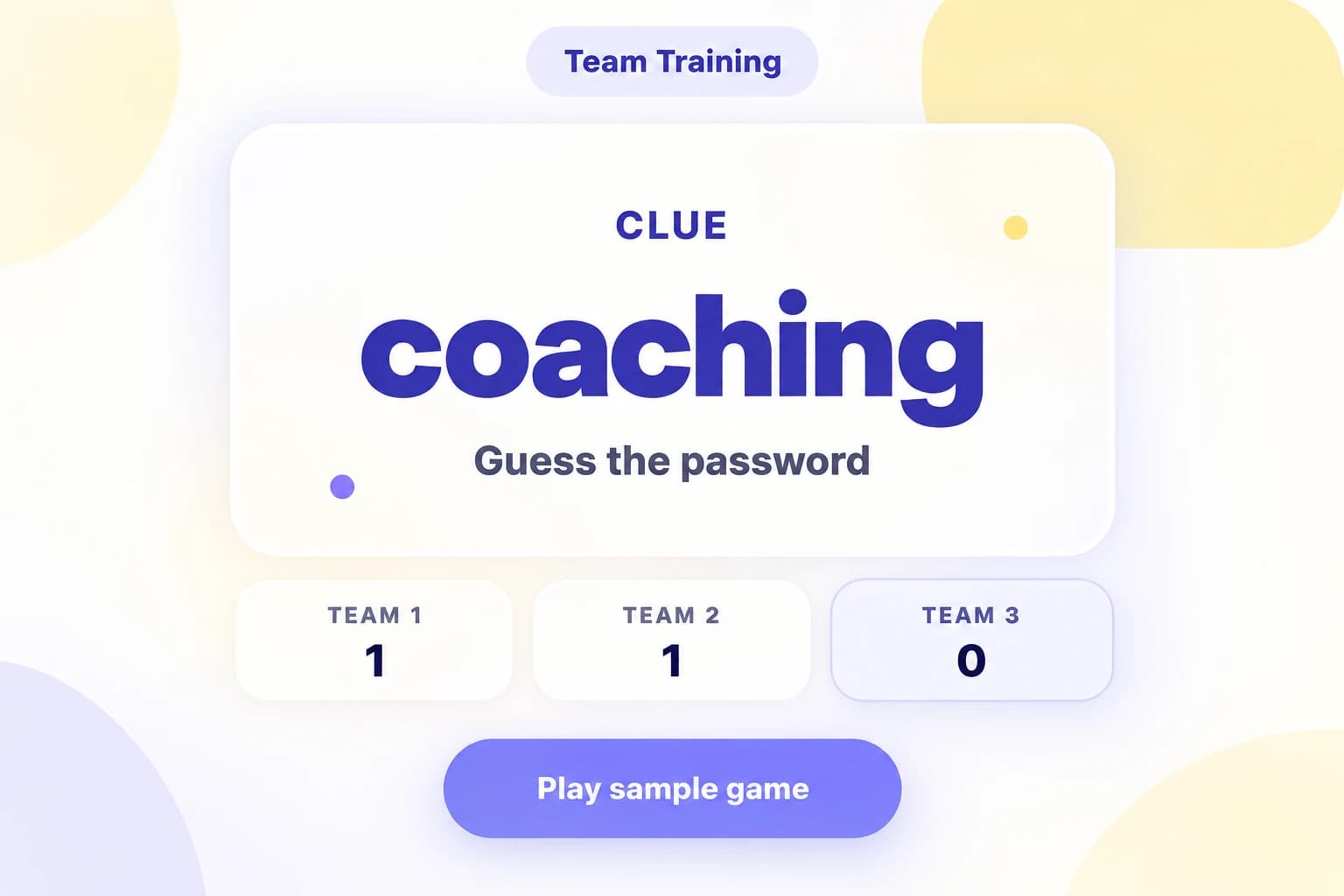 Illustrated preview of a PlayPassword word clue and three team scores